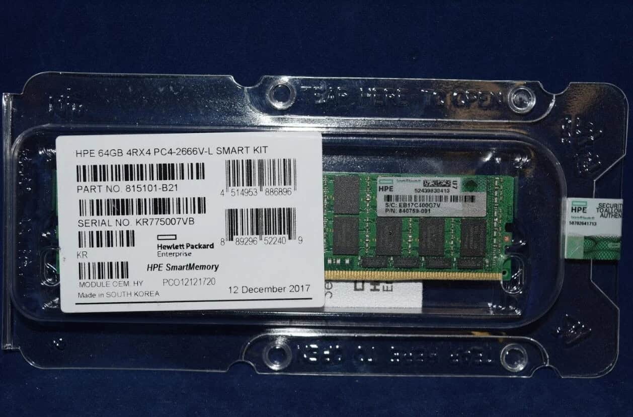 HP 64GB (1*64GB) 4RX4 PC4-21300V-L DDR4-2666MHZ LRDIMM (T2) (815101-B21-T2) thumbnail