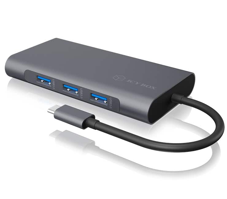 ICY BOX IB-DK4040-CPD Bedraad USB 3.2 Gen 1 (3.1 Gen 1) Type-C Antraciet, Zwart (IB-DK4040-CPD) thumbnail
