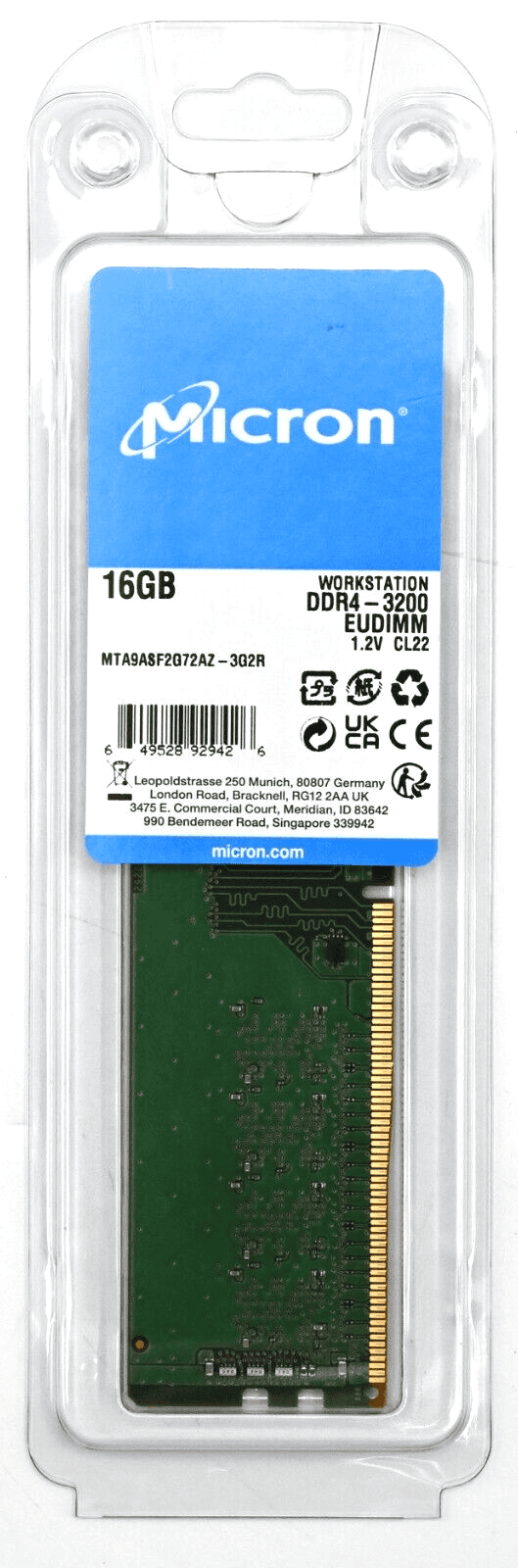 Micron MTA9ASF2G72AZ-3G2R memory module 16 GB 1 x 16 GB DDR4 3200 MHz ECC (MTA9ASF2G72AZ-3G2R) thumbnail