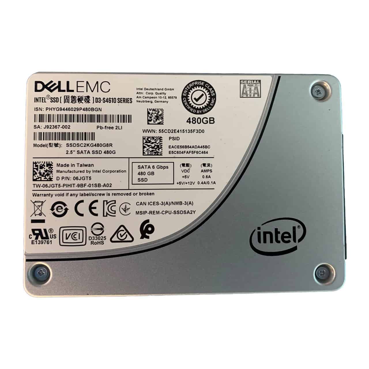 Dell SSD - 480 GB - Hot-Swap - 2.5inch - SATA 6Gb/s - NPOS - for PowerEdge C6525, R340, R440, R6415, R651 (3GWTH) thumbnail