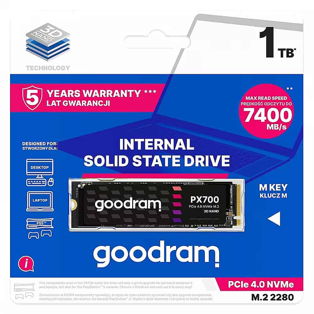 Goodram *PX700 1TB M.2 PCIe 2280 4x4 7400/6500 (SSDPR-PX700-01T-80) thumbnail