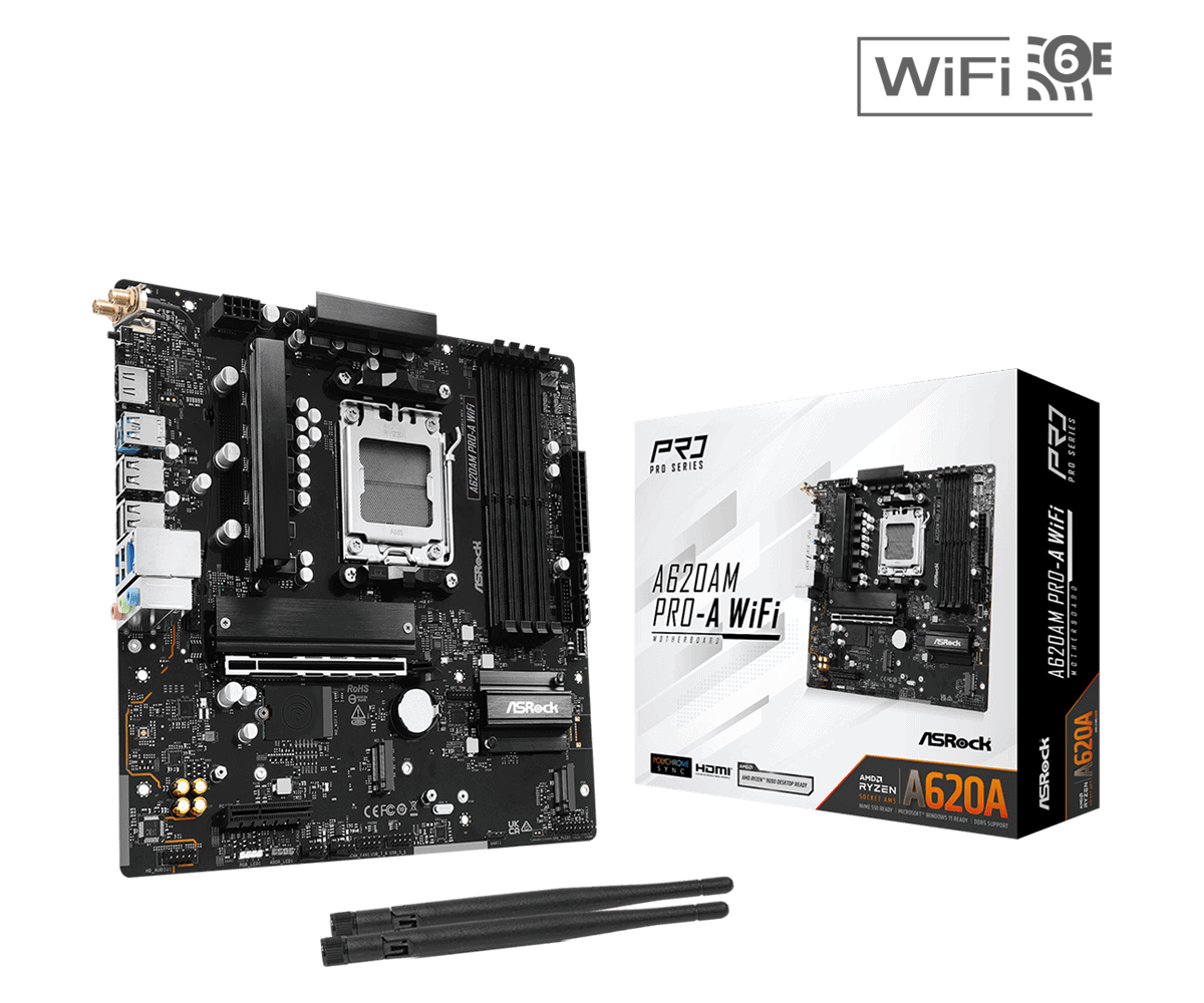 Asrock A620AM PRO-A WIFI motherboard AMD A620 Socket AM5 micro ATX (A620AM PRO-A WIFI) thumbnail
