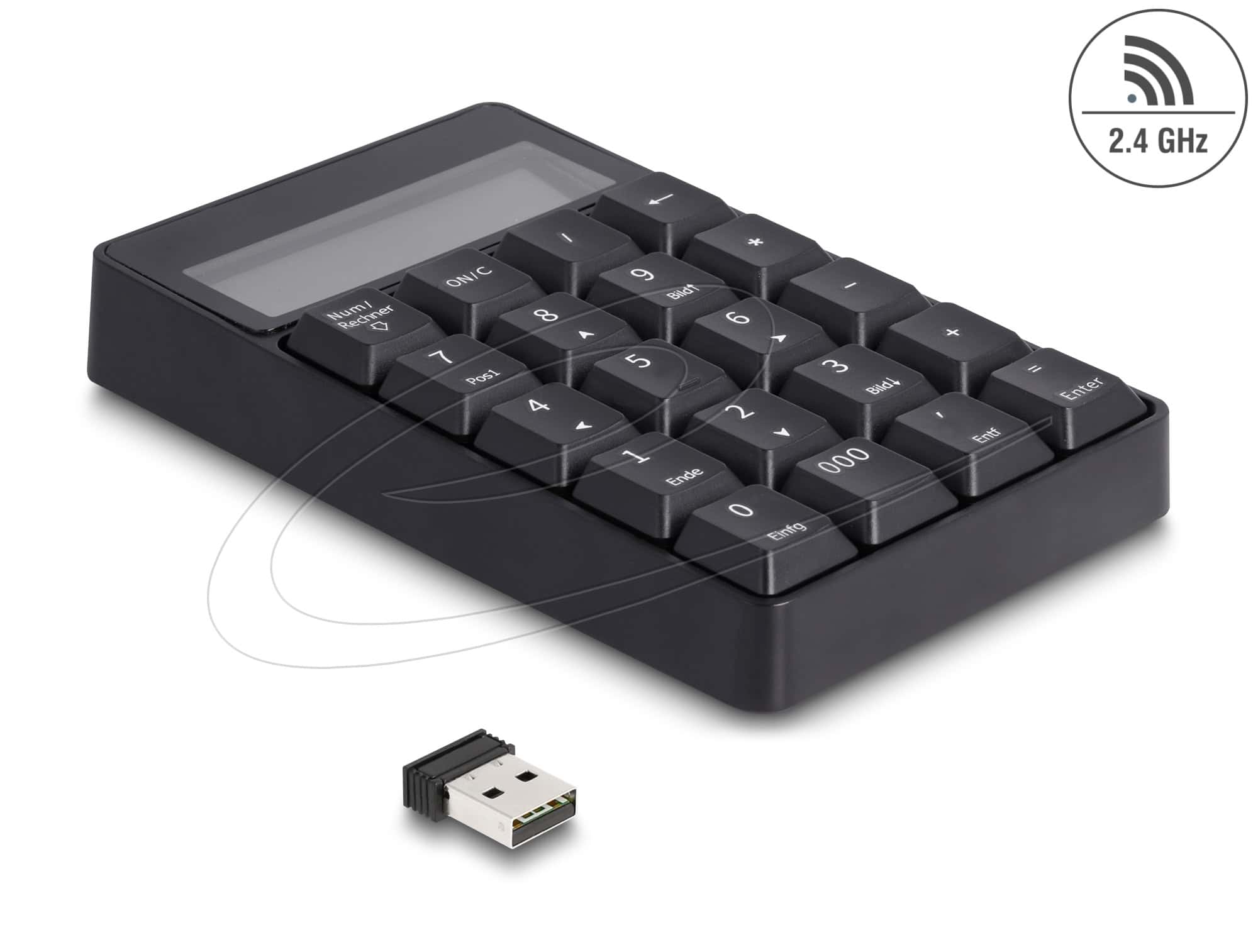 Delock 2 in 1 USB Typ-A Nummernblock mit Taschenrechner Funktion 2,4 GHz kabellos schwarz (12113) thumbnail