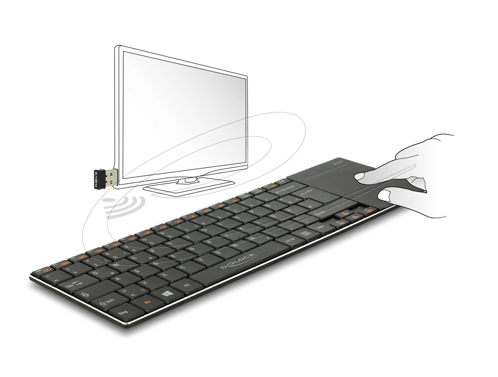 Delock Funktastatur für Smart TV und Windows PCs mit Touchpad 6 mm flach (12454) (12454) thumbnail