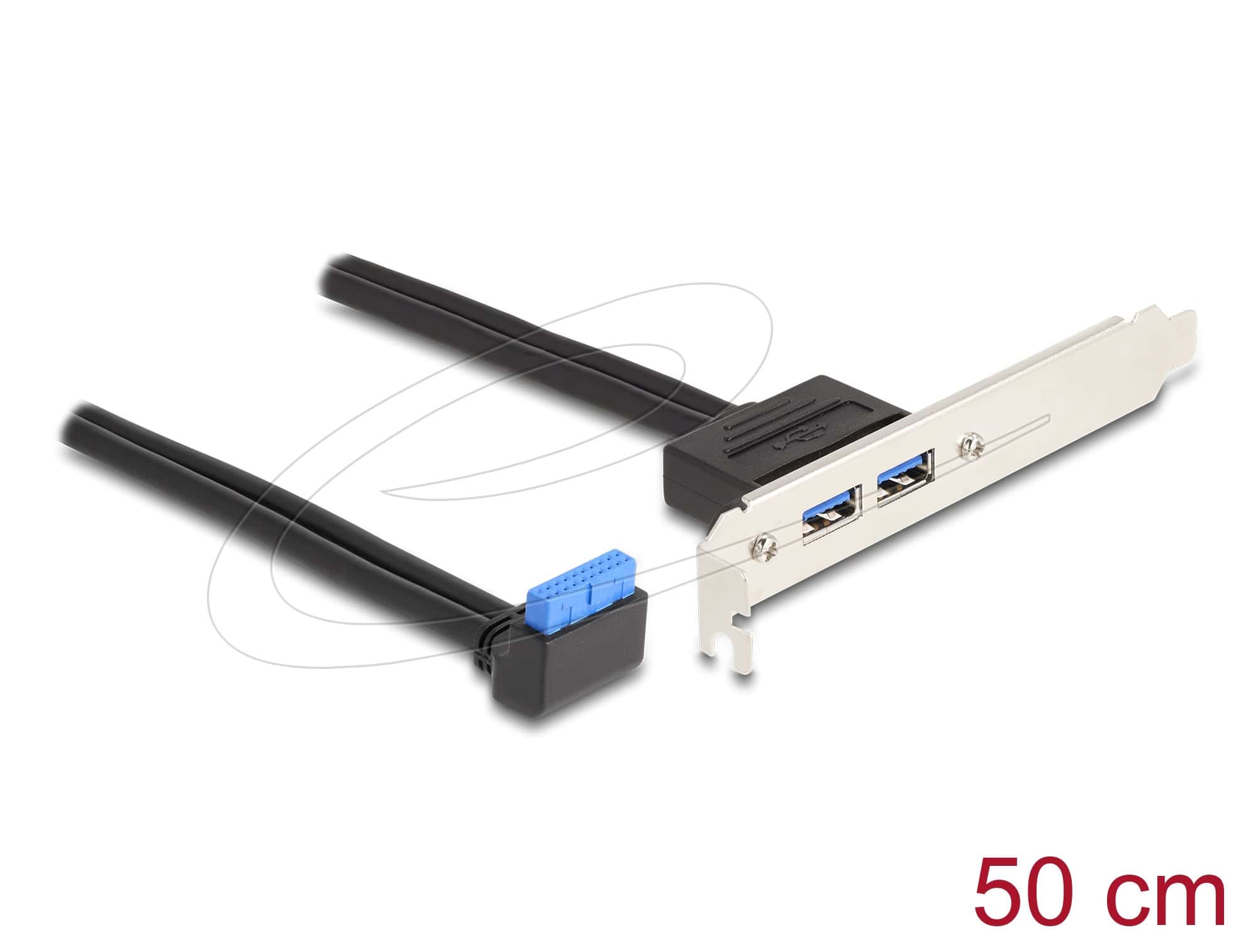 Delock Slotblech 1 x USB 5 Gbps Pfostenbuchse 90° gewinkelt zu 2 x USB 5 Gbps Typ-A Buchse 50 cm (83015) thumbnail