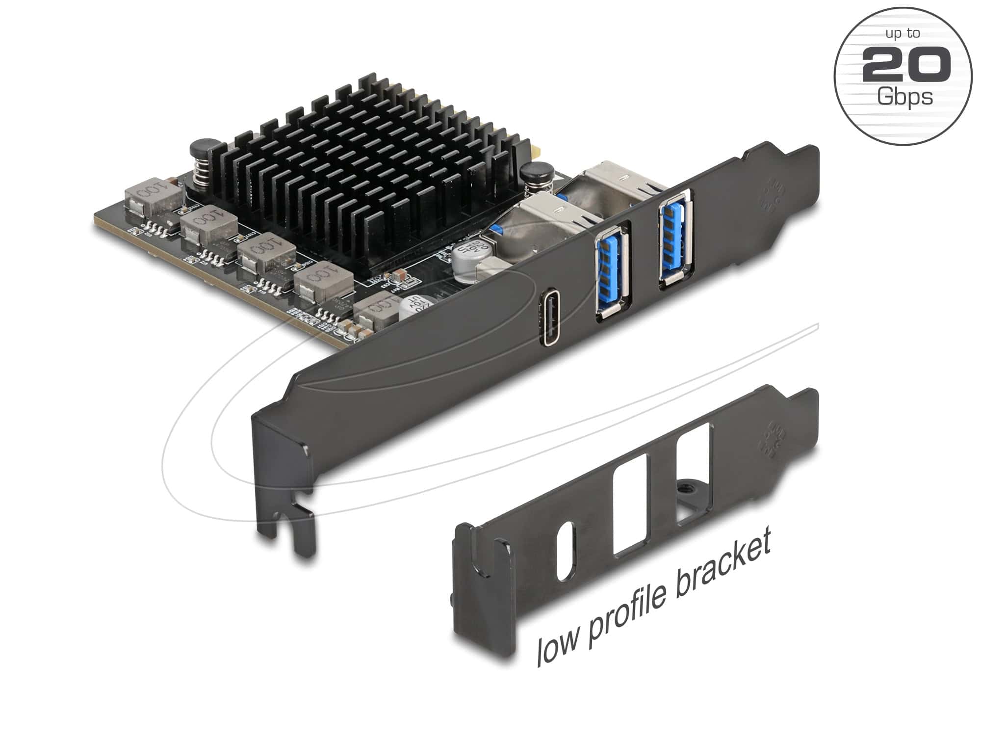 Delock PCI Express x4 Karte zu 1 x USB Type-C+ 2 Typ-A - Low Profile (90891) (90891) thumbnail