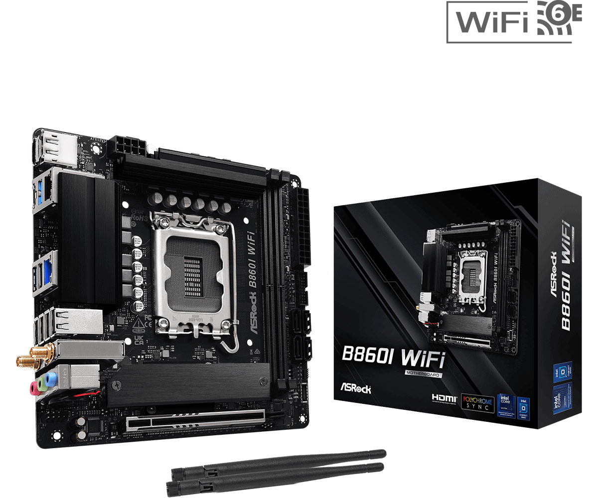 ASRock MB Sc LGA1851 B860I WiFi - Intel B860 - 2xDDR5 - 1xDP - 1xHDMI - WiFi - Mini-ITX (B860IWIFI) thumbnail