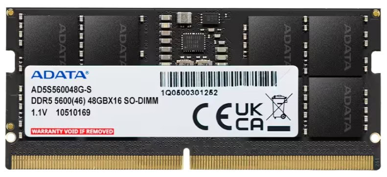 ADATA AD5S560048G-S geheugenmodule 48 GB 1 x 48 GB DDR5 5600 MT/s 262-pin SO-DIMM (AD5S560048G-S) thumbnail