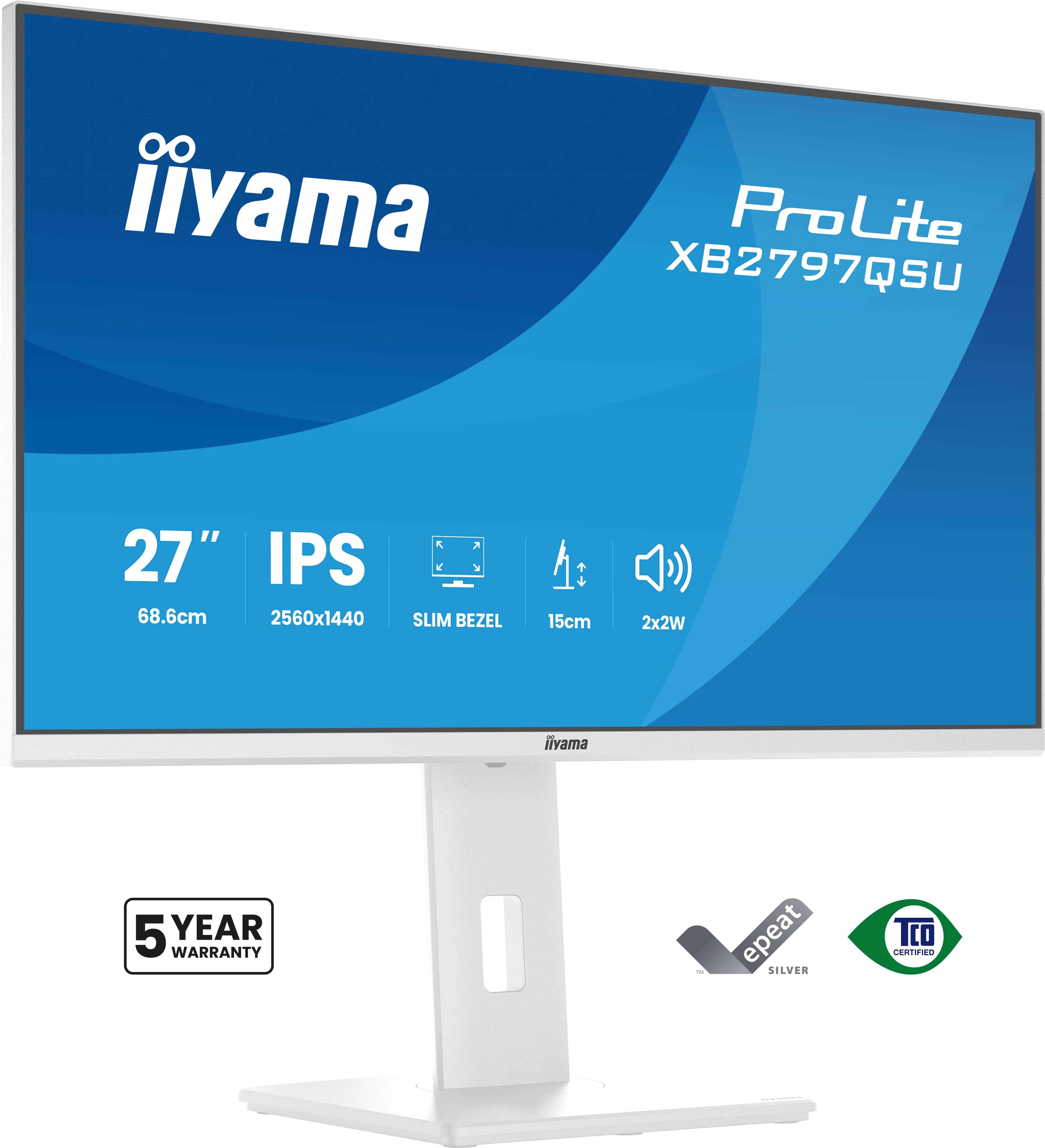 iiyama ProLite XB2797QSU-W1 computer monitor 68,6 cm (27") 2560 x 1440 Pixels Quad HD LED Wit (XB2797QSU-W1) thumbnail