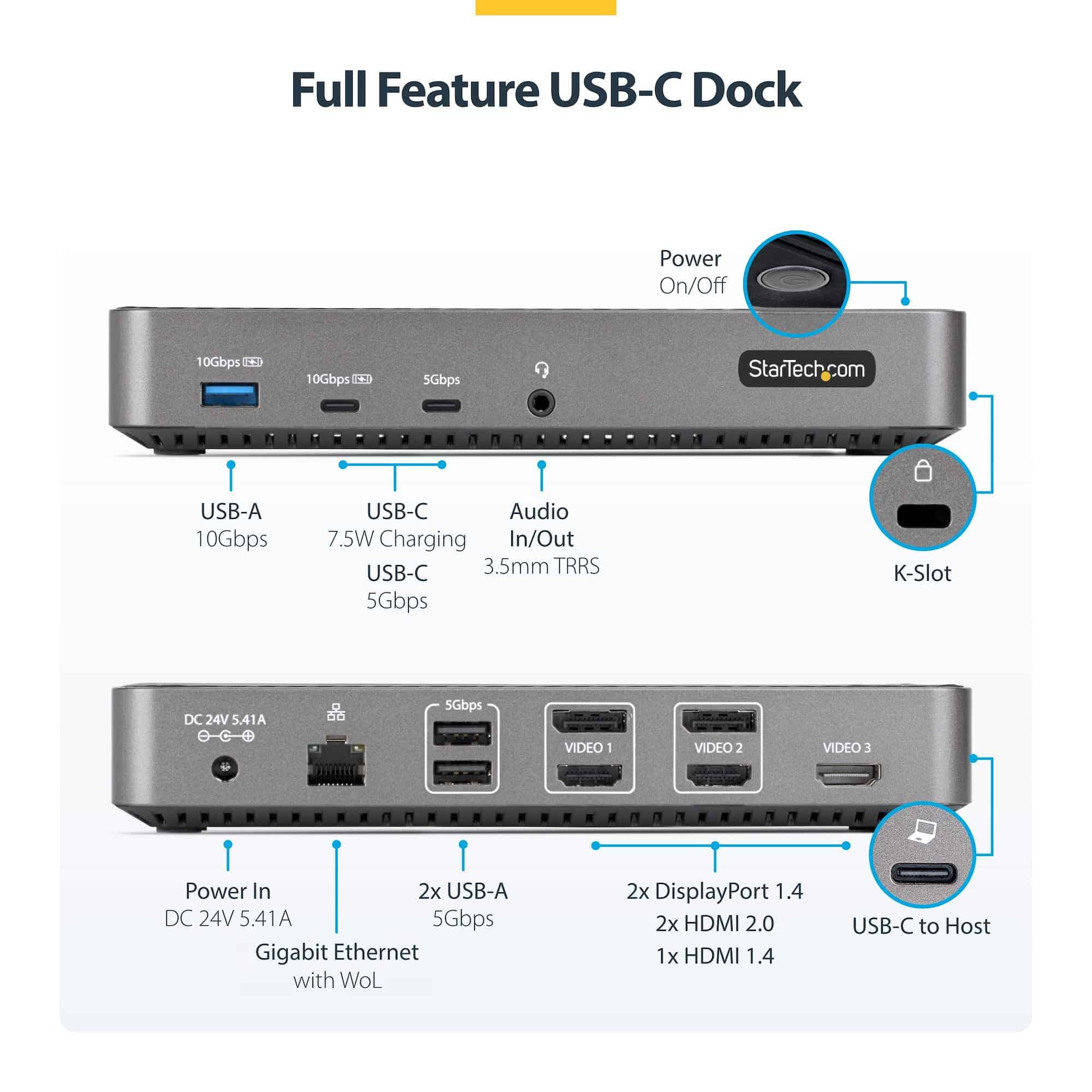 StarTech USB-C Dock 2x DP 1x HDMI 4K60 100W (199UE-USBC-DOCK) thumbnail
