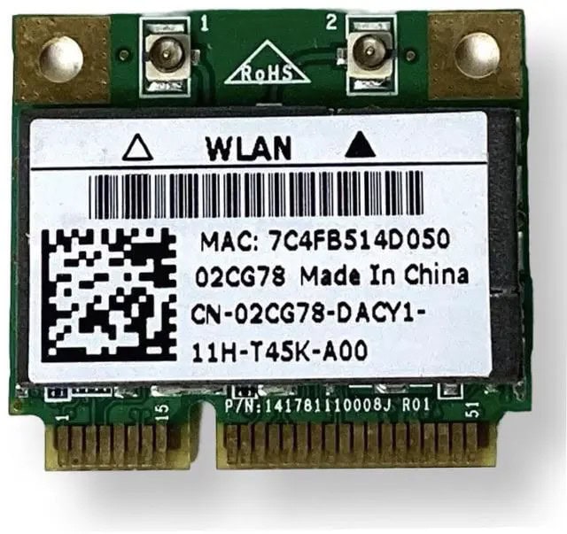 Dell DW1701 (Broadcom BCM94313HMBG) Atheros Draft N 2CG78 Wireless WLAN Wi-Fi Card - 802.11b/g/n - Bluetooth - PCI Express Half  (2CG78) thumbnail