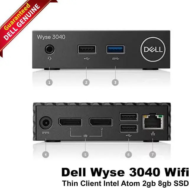 Dell Wyse 3040 Thin Client - Intel Atom X5 1.4ghz - 2 GB DDR3  RAM - 8 GB Emmc SSD - Wlan Thinos - Black (3YX35) thumbnail