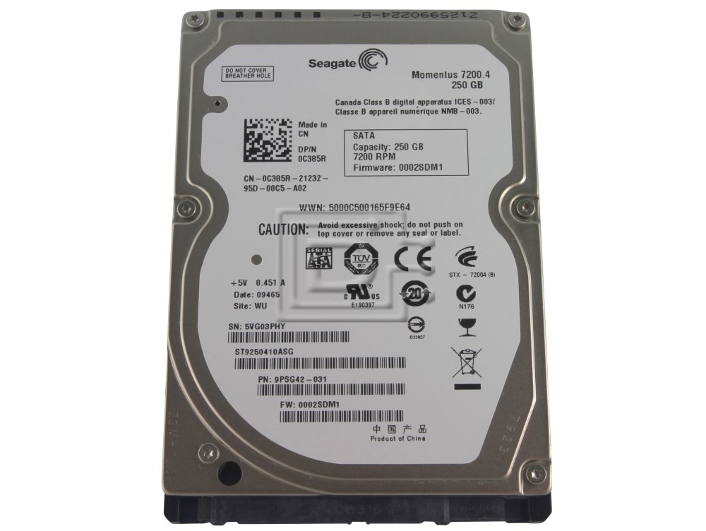 Dell C385R (Seagate 9PSG42-032) 250 GB Internal Hard Disk Drive - 2.5 Inches - SATA - 8 MB Cache - 7200 RPM (C385R) thumbnail