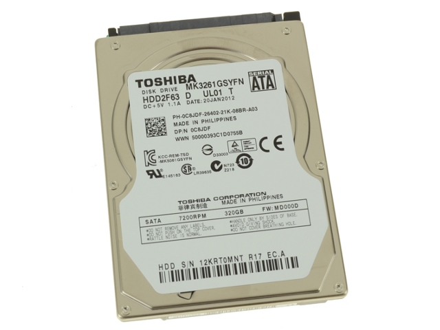 Dell C8JDF (Toshiba MK3261GSYFN) 320 GB Internal Hard Disk Drive - 16 MB Cache - SATA II - 3 Gbit/s - 7200 RPM - 2.5 Inches (C8JDF) thumbnail