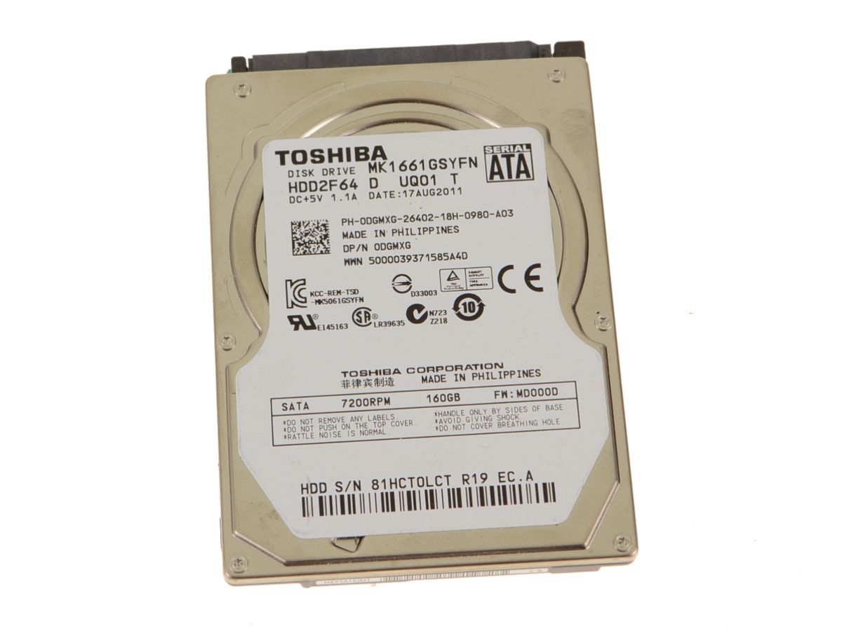 Dell DGMXG (Toshiba MK1661GSY) 2.5 Inches Internal SATA Hard Drive - 7.2k RPM - 160GB (DGMXG) thumbnail