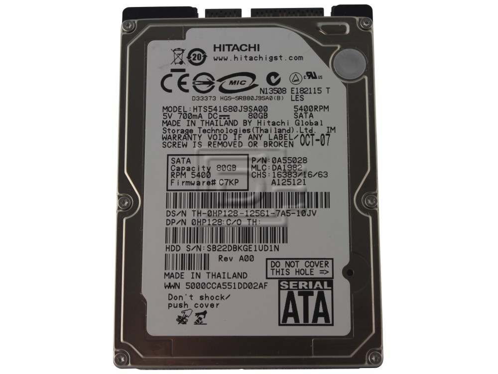 Dell HP128 80 GB Internal Hard Disk Drive - SATA - 1.5 Gbps -  5400 RPM - 9.5 Millimeters - 2.5 Inches (HP128) thumbnail