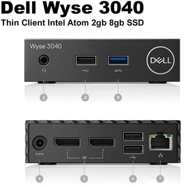 Dell Wyse 3040 Thin Client - Intel Atom X5-Z8350 1.4GHz Processor - 2GB DDR3L RAM -  8GB EMMC SSD - Thin OS - Black (HRDCV) thumbnail