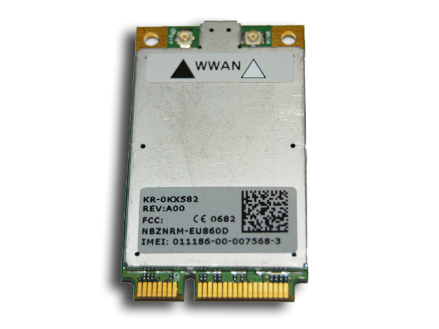 Dell Wireless (Novatel NVWE725) 5520 Mini-PCI Express KX582 WWAN Card - Mini-Card 700 - 1100 Kbps - HSDPA, WCDMA, EDGE, GPRS, GS (KX582) thumbnail