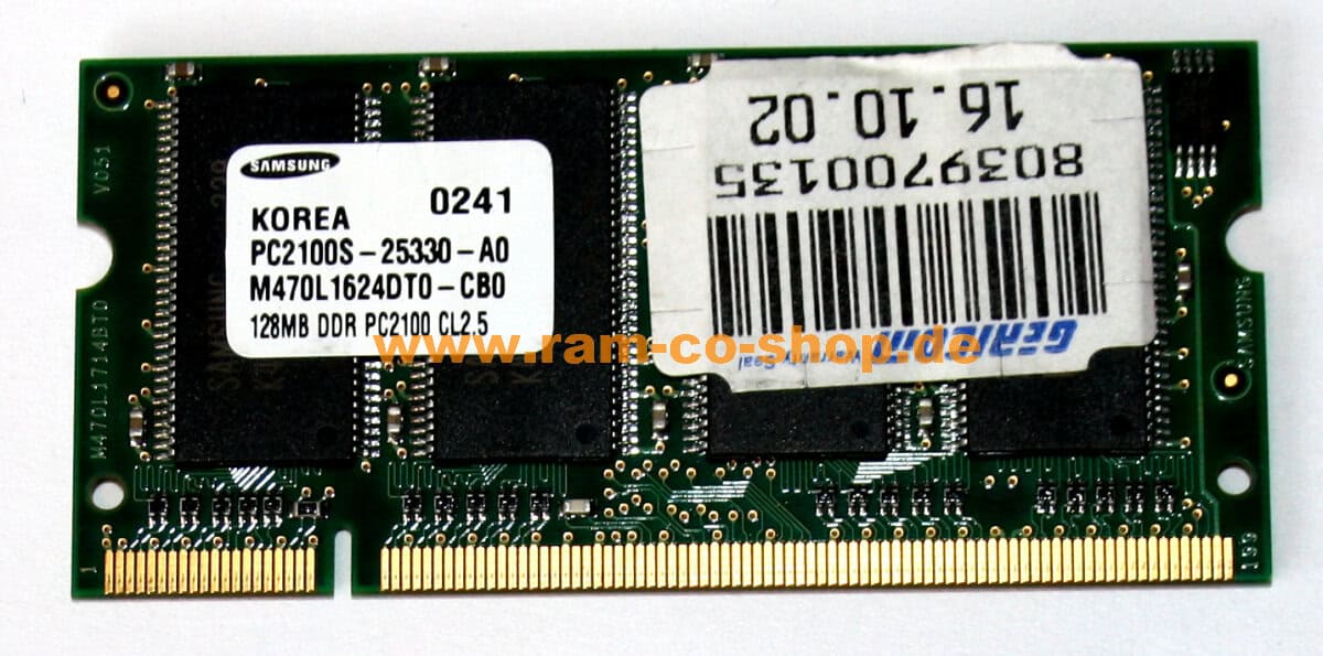 Dell Samsung M470L1624DT0-CB0 Memory Module - 128MB DDR-266/PC-2100 - SODIMM 200-pin - CL2.5 - Single Rank X16 - Non-ecc Unbuffe (M470L1624DT0-CB0) thumbnail