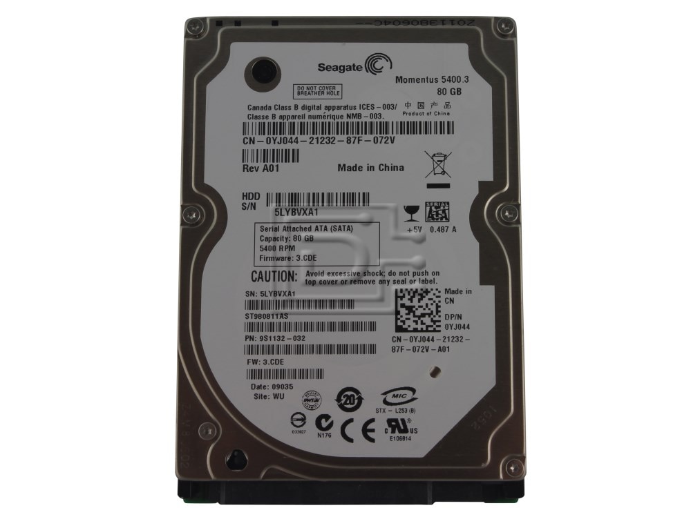 Dell N230F (Seagate 9EV131-030) Momentus 80 GB Internal Hard Drive - 5400 RPM - 8 MB Cache - SATA 3.0Gb/s -2.5 Inches (N230F) thumbnail