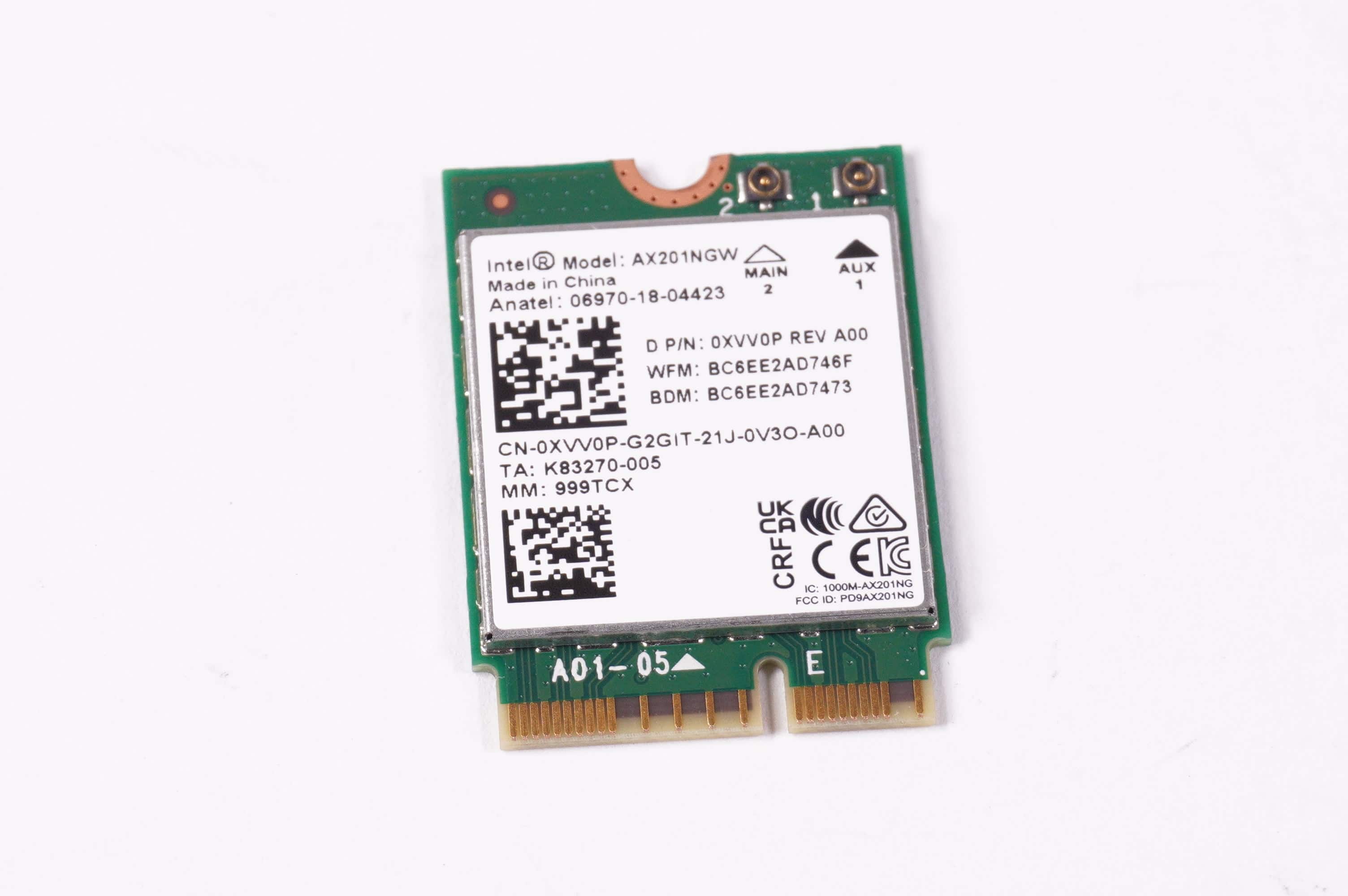 Dell XVV0P (Intel AX201NGW) Intel AX201 Wi-Fi 6 Bluetooth 5.1 Wireless Card for Alienware m15 R7 - M.2 2230 - Cnvio2 (XVV0P) thumbnail