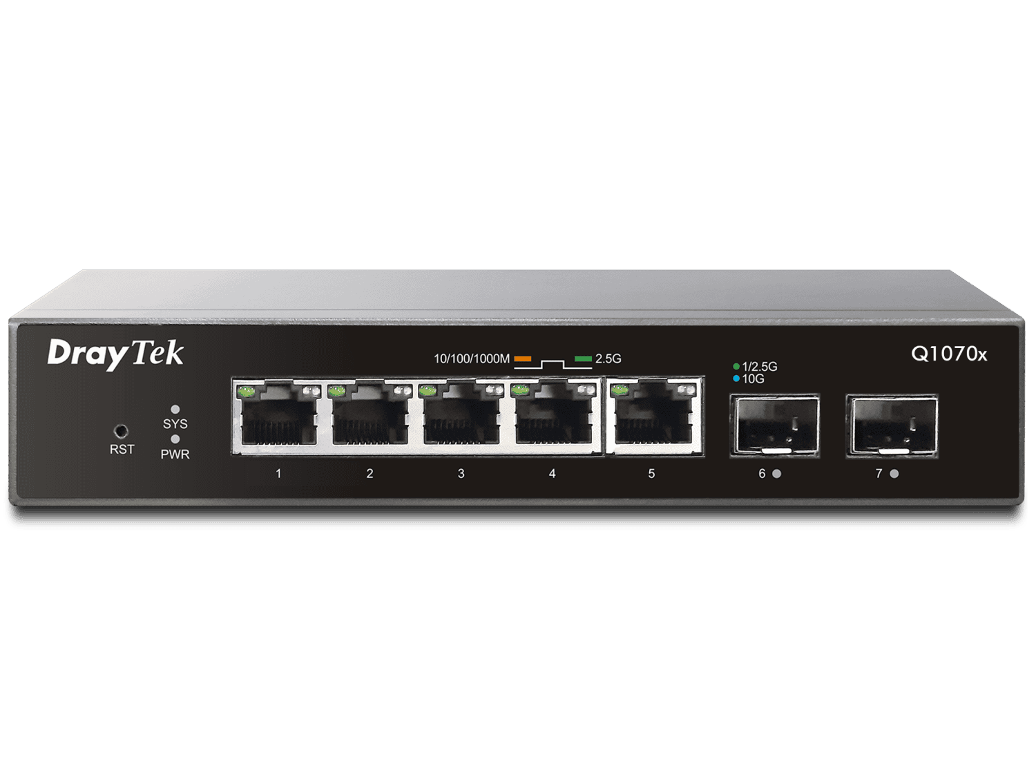 Draytek Switch Desk. DrayTek VigorSwitch  Q-1070x  2*SFP+/ 5*2,5GBE retail (VSWITCHQ1070X-DE-AT-CH) thumbnail
