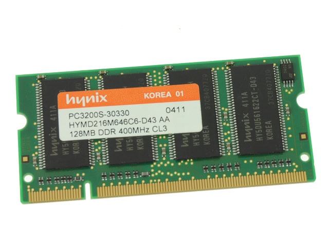 Hynix HYMD216M646C6-D43 128 MB Memory Module - DDR1 - 400 MHz - CL3 - 200-Pins - 2.5 Volts - SO-DIMM (HYMD216M646C6-D43) thumbnail