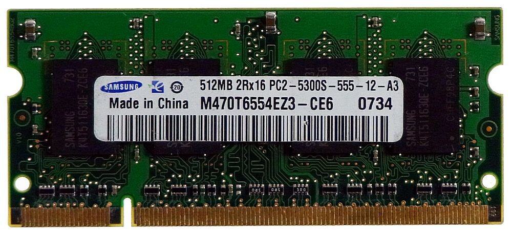 Samsung M470T6554CZ3-CE6 Memory Module - 512MB 2Rx16 DDR2 - 667Mhz - 200-pin SO-DIMM - CL5 - 1.8 Voltage (M470T6554CZ3-CE6) thumbnail