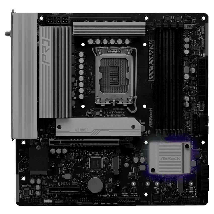 ASRock MB Sc LGA1851 B860M Pro RS WiFi - Intel B860 - 4xDDR5 - 1xDP - 1xHDMI - WiFi - mATX (B860M PRO RS WIFI) thumbnail