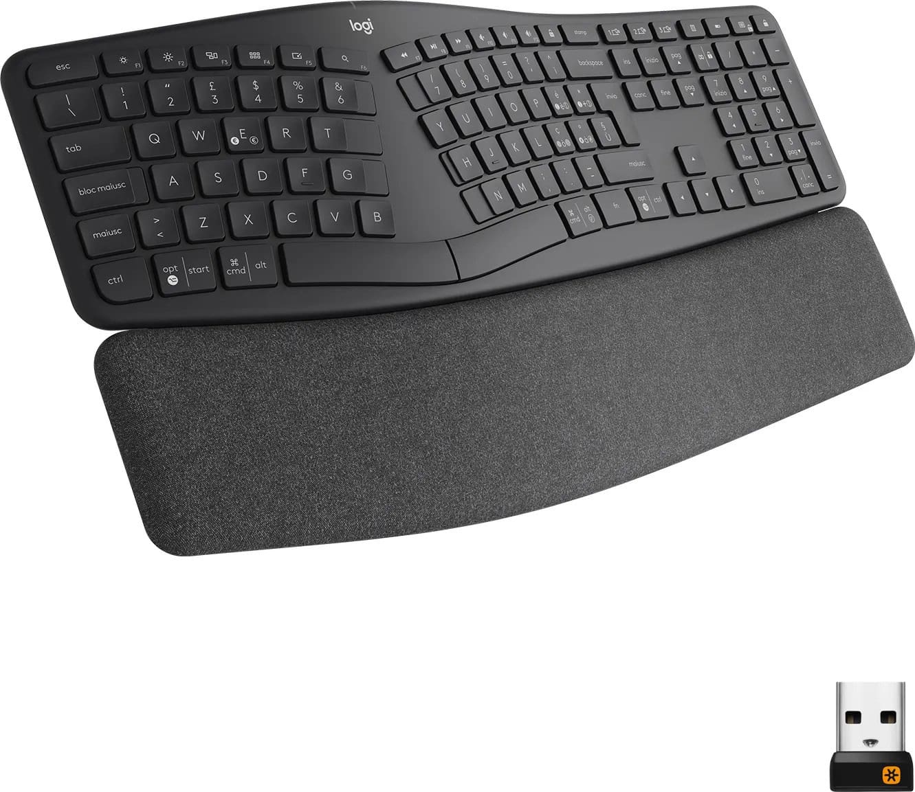 Logitech ERGO K860 - Klávesnice - bezdrátový - 2.4 GHz, Bluetooth 5.0 - QWERTY - italská - (920-010106) thumbnail