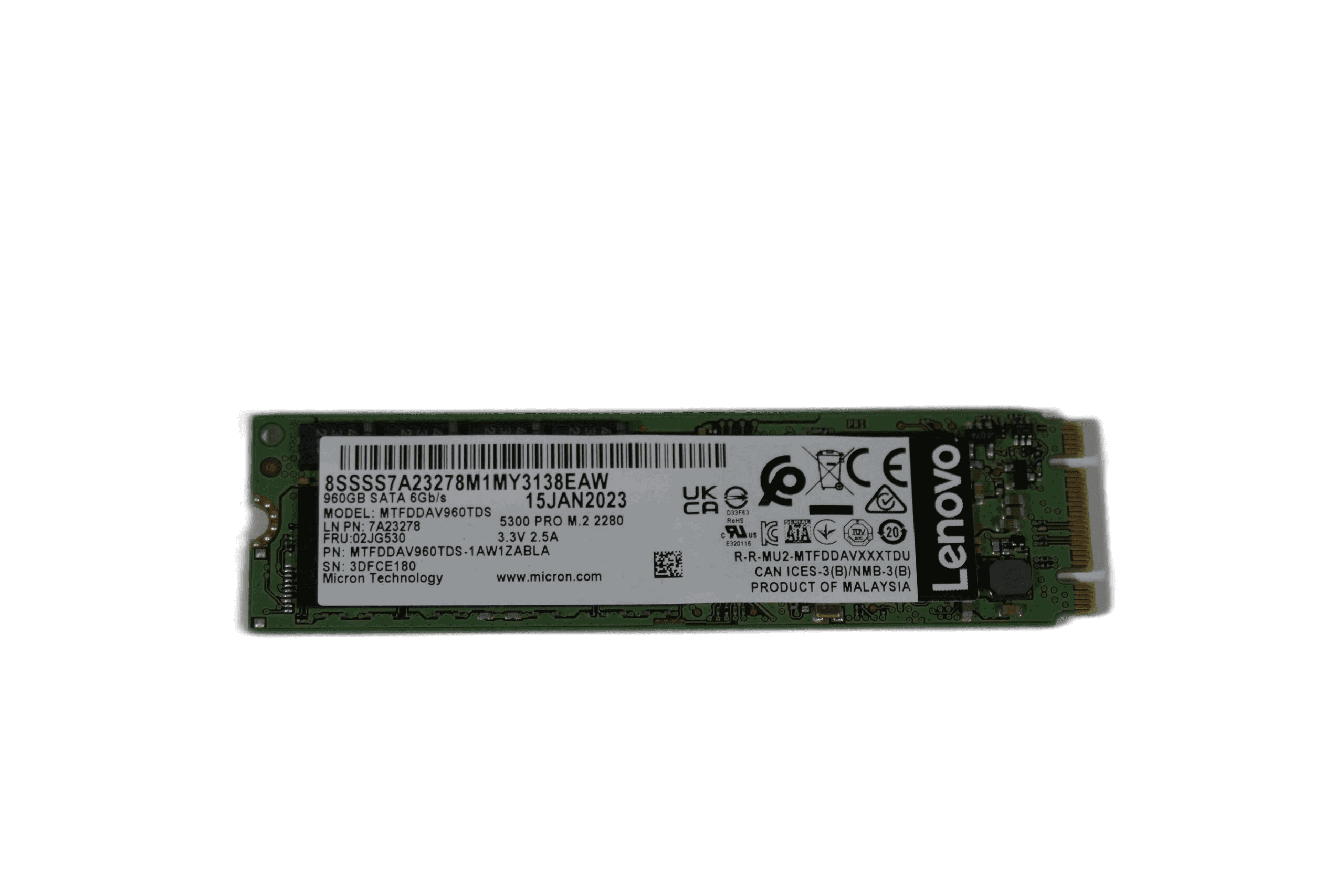 Lenovo ThinkSystem M.2 5300 960GB SATA 6Gbps Non-Hot Swap SSD (02JG530) thumbnail