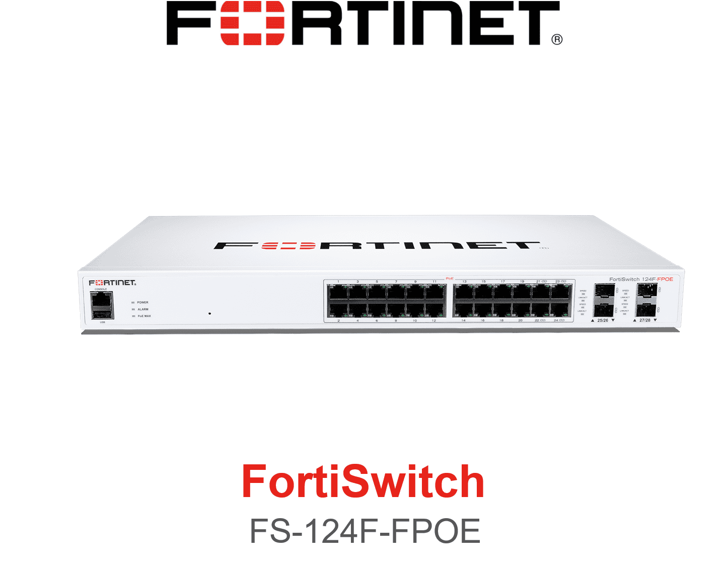 Fortinet L2+ managed POE switch with 24GE + 4SFP+, 24port POE with max 370W limit and smart fan temperature control (FS-124F-FPOE) thumbnail