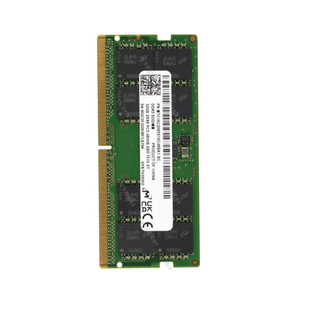 Micron MTC16C2085S1SC48BA1 32GB Memory Module - DDR5 - 4800 MHz - PC5-38400 - SO-DIMM - 262 Pin - Non-ECC Unbuffered - CL40 - 2R (MTC16C2085S1SC48BA1) thumbnail