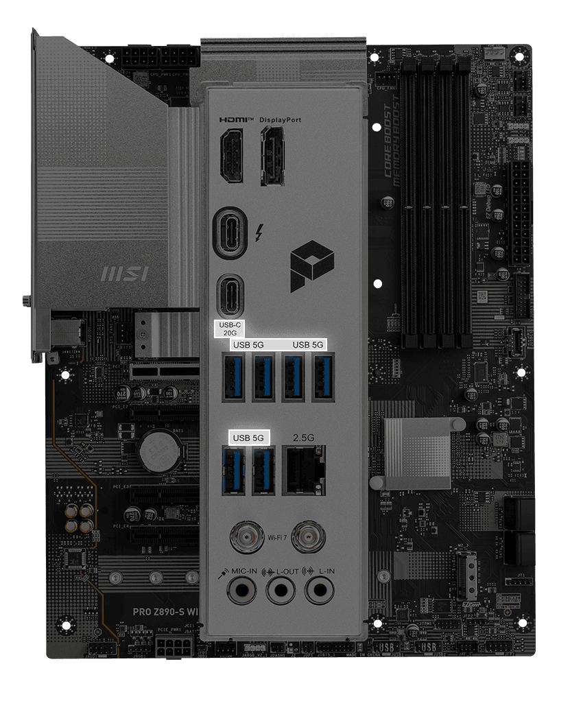 MSI PRO Z890-S WIFI PZ, Intel, LGA 1851 (Socket V1), Intel Core Ultra (Series 2), Intel LGA1851, 256 (PRO Z890-S WIFI PZ) thumbnail