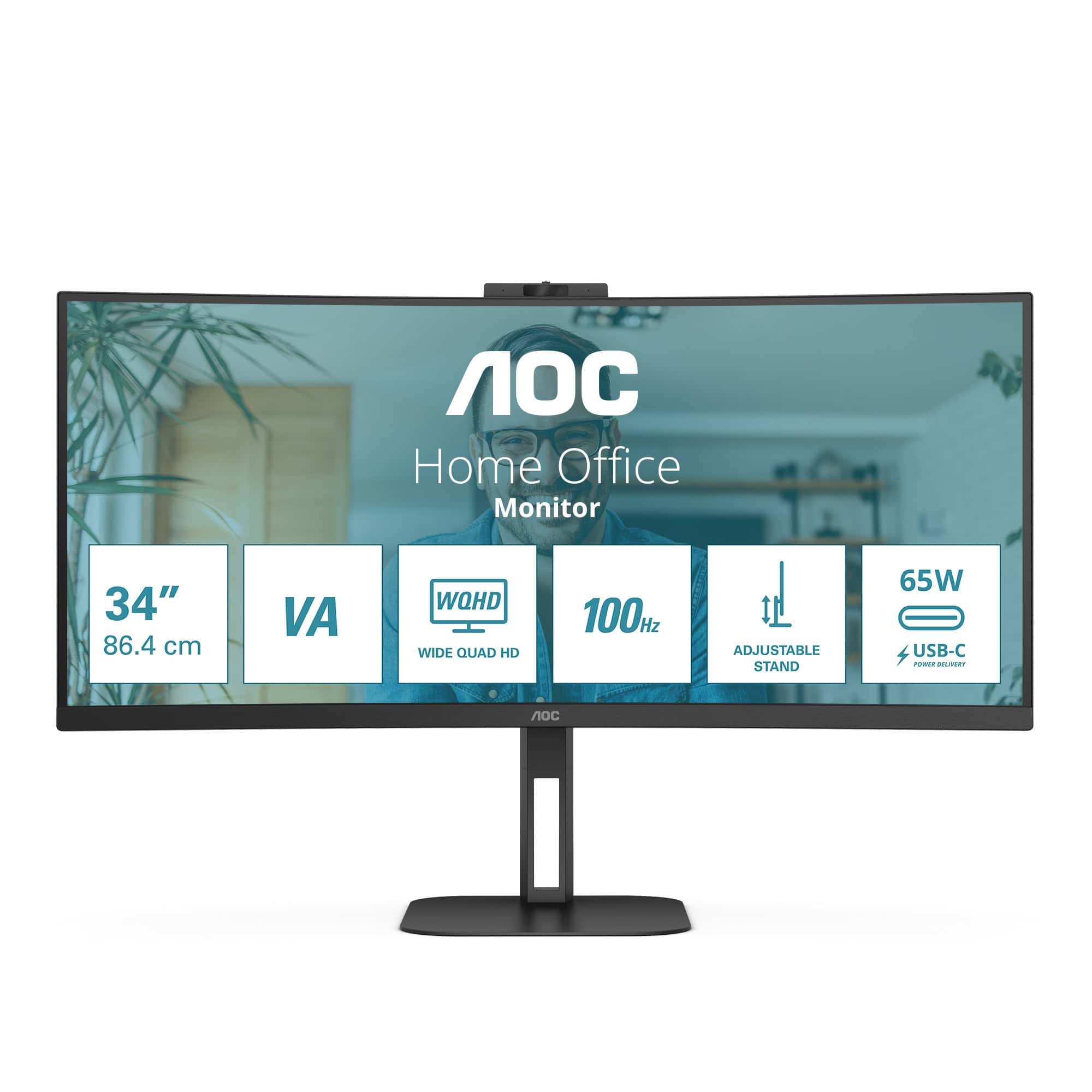 AOC V5 CU34V5CW computer monitor 86,4 cm (34") 3440 x 1440 Pixels Wide Quad HD LED Zwart (CU34V5CW) thumbnail