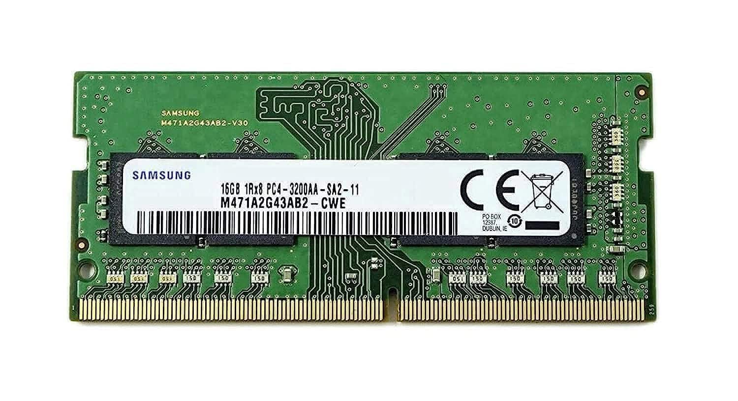 Samsung M471A2G43AB2-CWE 16GB DDR4 3200MHz PC4-25600 SODIMM geheugenmodule 1 x 16 GB 3200 MT/s 260-pin SO-DIMM (M471A2G43AB2-CWE) thumbnail