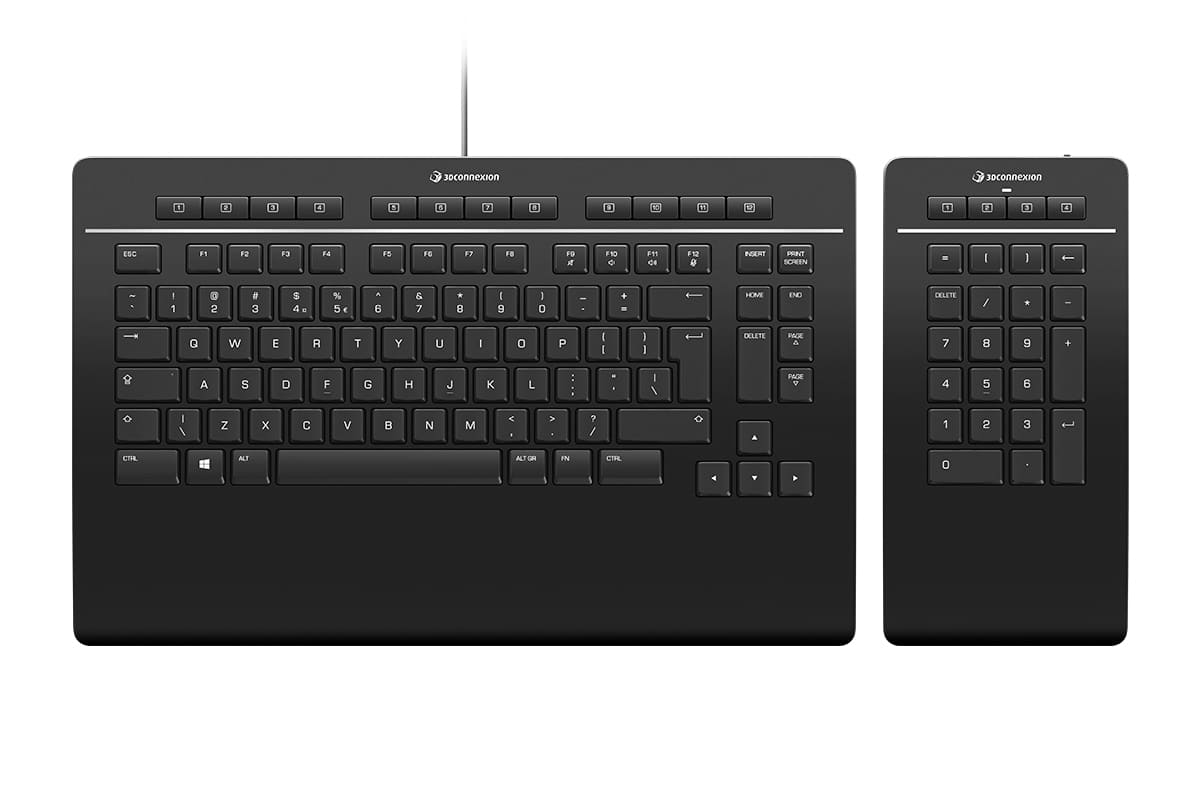 3Dconnexion Keyboard Pro with Numpad toetsenbord USB + RF Wireless + Bluetooth QWERTY US International Zwart (3DX-700092) thumbnail