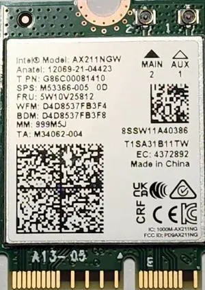 Intel Wi-Fi 7 BE211 2230 2x2 BE+BT No vPro (AX221.NGWG.NV) thumbnail