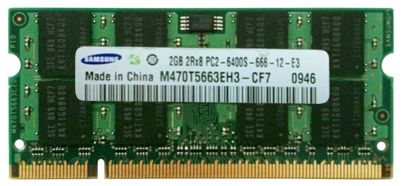 Samsung M470T5663EH3-CF7 (Dell TX760) 2GB Memory Module - 2Rx8 - DDR2 SDRAM - SO-DIMM - 800 MHz - 200-Pin - 1.8 Volts (M470T5663EH3-CF7) thumbnail