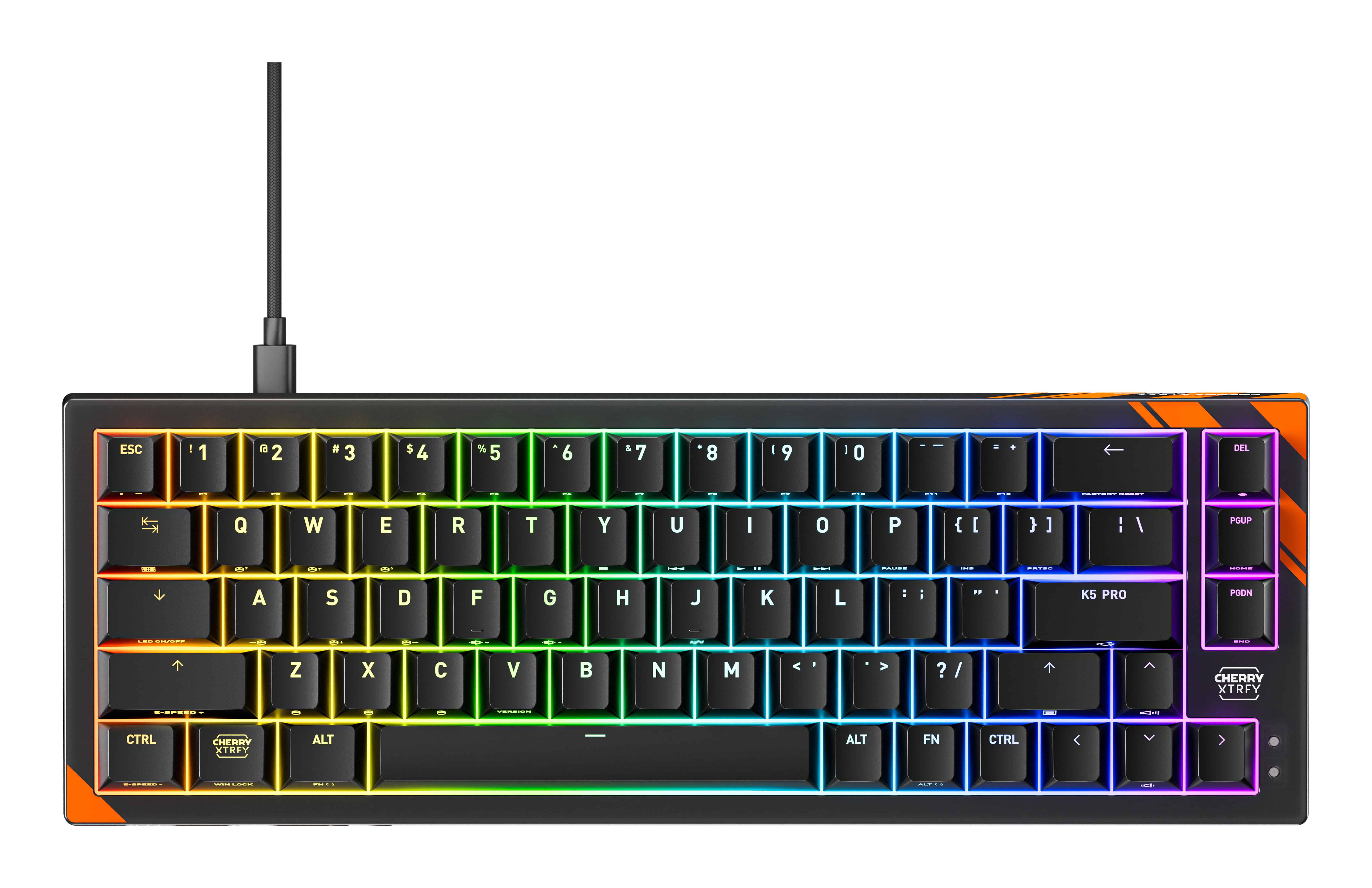 CHERRY K5 PRO TMR COMPACT toetsenbord Gamen USB QWERTY Amerikaans Engels Zwart, Oranje (G8E-24200LACAUS-2) thumbnail