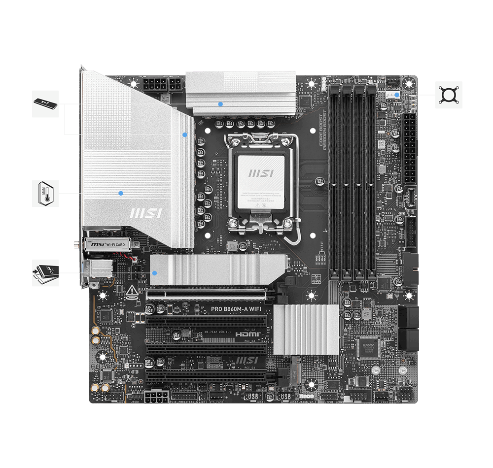 MSI Pro B860M-A WiFi Motherboard (Intel LGA 1851) Micro ATX (601-7E42-01S) thumbnail