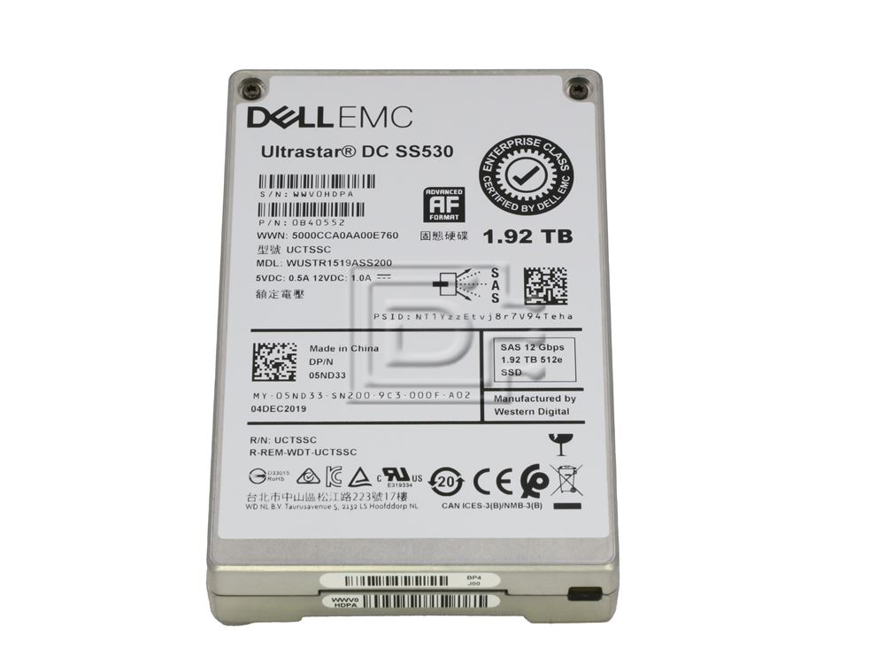 Dell SSD, 1.92TB, 2.5, RI, 512e, (5ND33-RFB) thumbnail