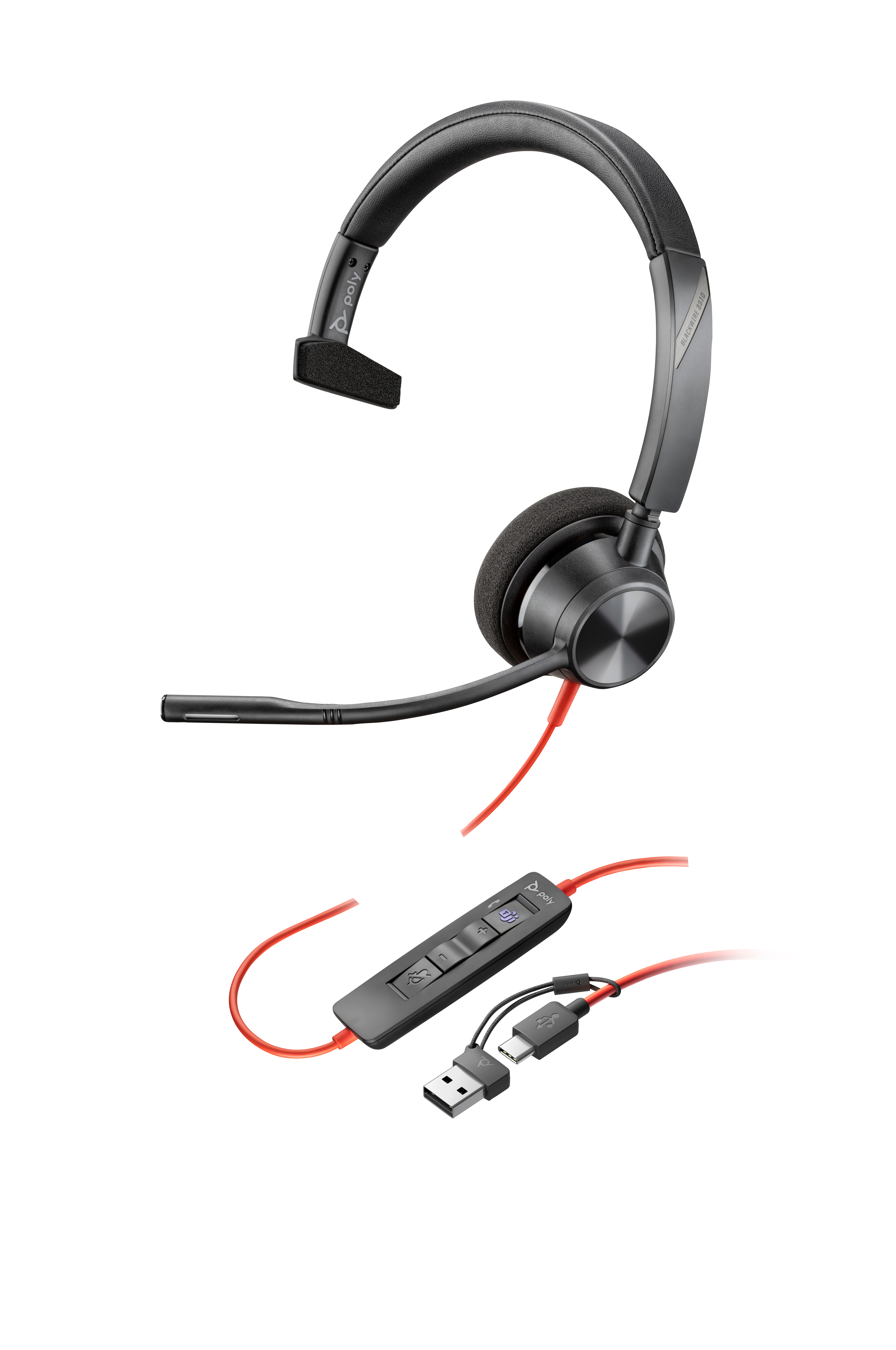 HP Poly Blackwire 3310 Microsoft Teams Certified Headset +USB-C/A-adapter TAA (214011-101) thumbnail