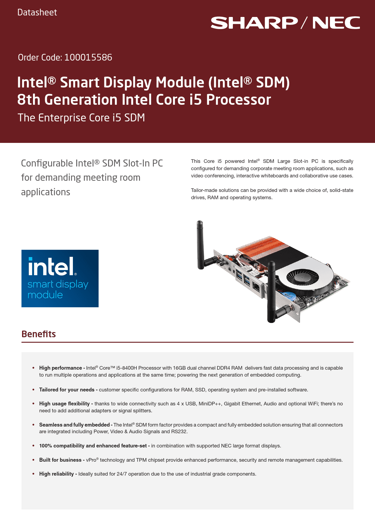 NEC Intel Smart Display Module - Pøehrávaè pro digital signage se slotem - 16 GB RAM - Intel C (100015586) thumbnail
