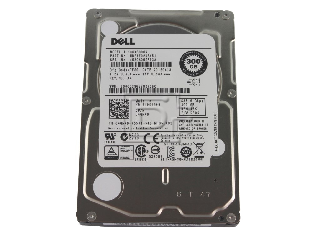 Dell 300GB 15K 6G 2.5INCH SAS HDD (04GN49-RFB) thumbnail