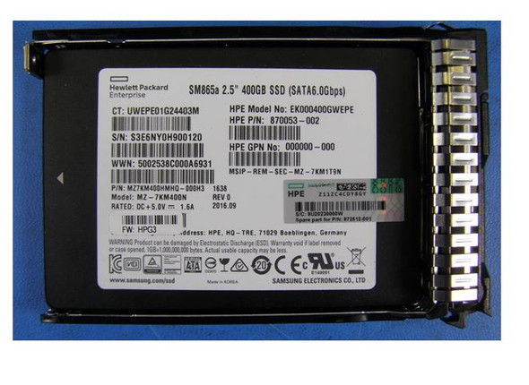 HP 400GB Hot Plug SSD SATA (805387-001-RFB) thumbnail