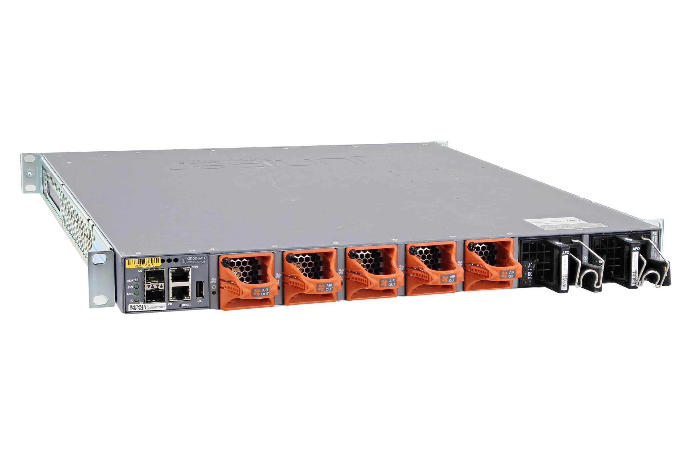 Juniper QFX5100, 48 1G/10G RJ-45 ports, 6 QSFP, 2 AC PSU, Port to PSU airflow (QFX5100-48T-AFO) thumbnail