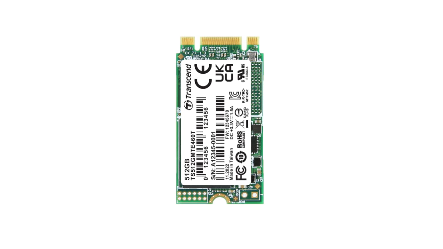 Transcend MTE460T 512 GB Internal M.2 PCIe NVMe SSD 2242 PCIe NVMe 3.0 x2 Industrial TS512GMTE460T ( (TS512GMTE460T) thumbnail