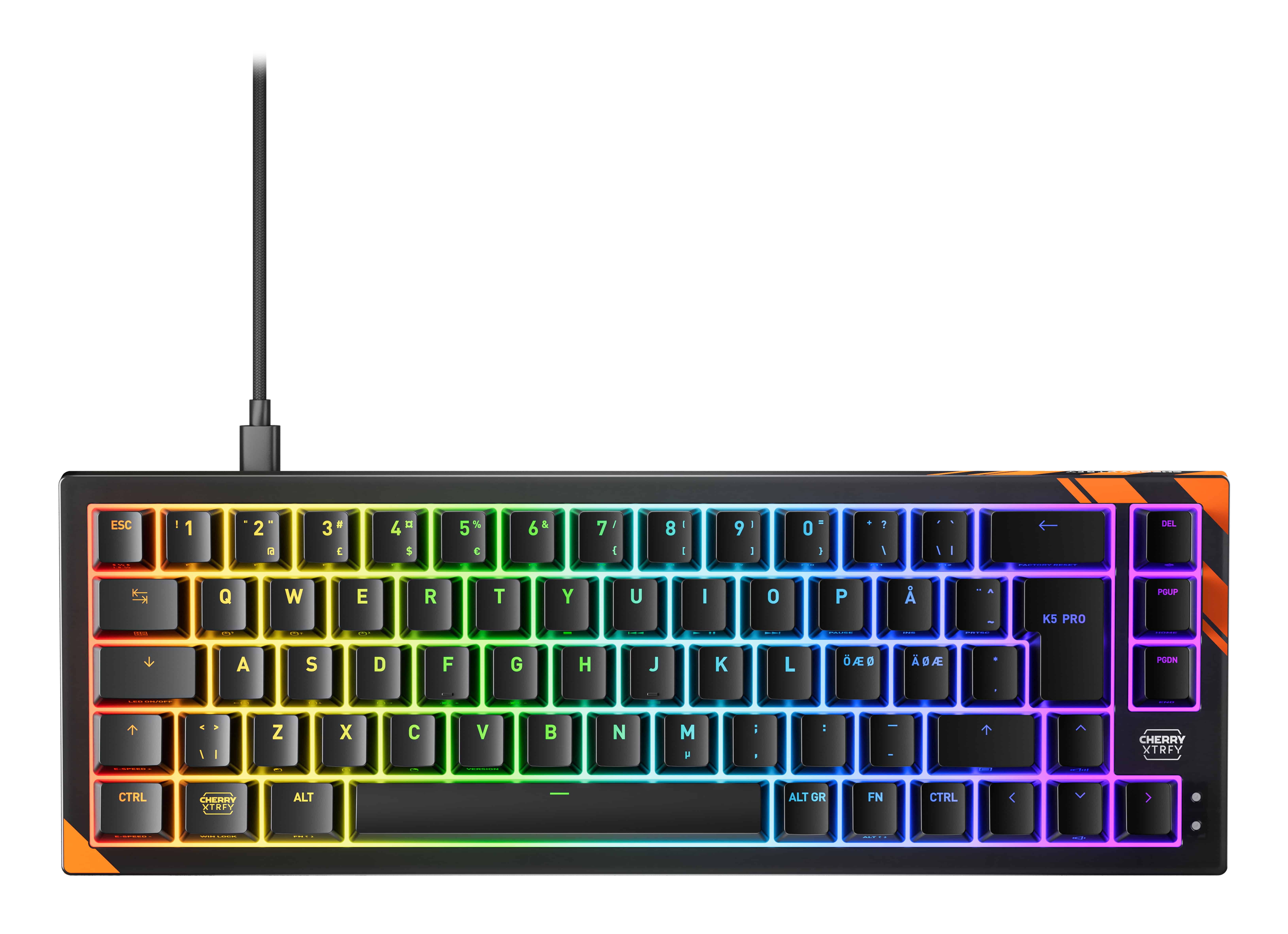 CHERRY K5 PRO TMR COMPACT toetsenbord Gamen USB QWERTY Scandinavisch Zwart, Oranje (G8E-24200LACAPN-2) thumbnail