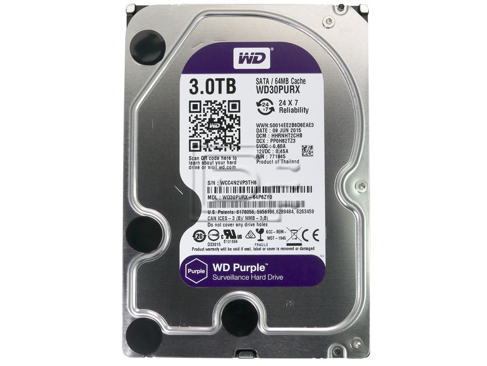 Western Digital WD Purple WD30PURX - Festplatte - 3 TB - intern - 8.9 cm ( 3.5 ) - IntelliPower - SATA-600 - Puffer: 64 MB (WD30PURX) thumbnail